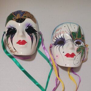 Lot of 2 Wall Masks NEW ORLEANS MARDI GRAS Ceramic Decorative Colorful Small